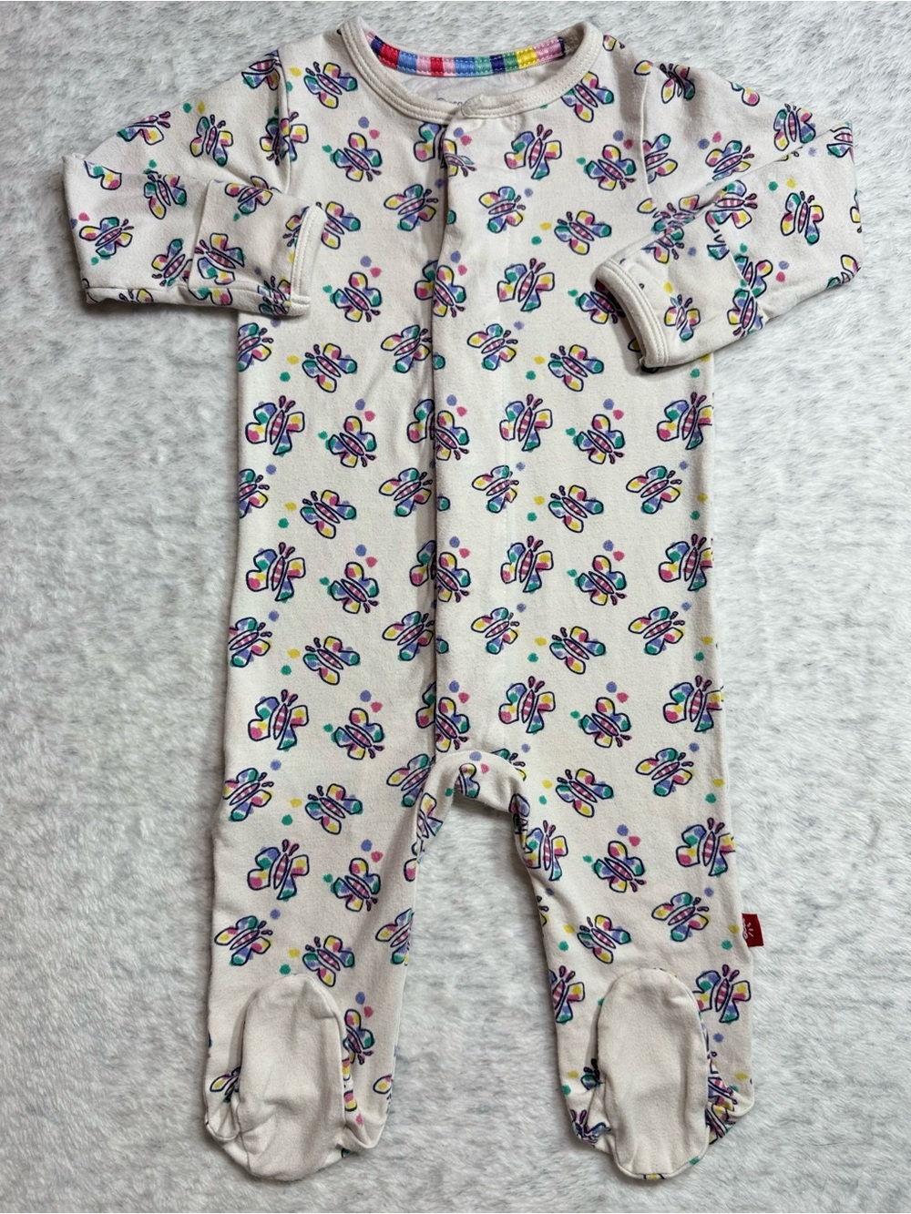 Magnetic Me Butterfly Footie Sleeper 3-6M Baby Girl Modal Cotton Ivory Colorful